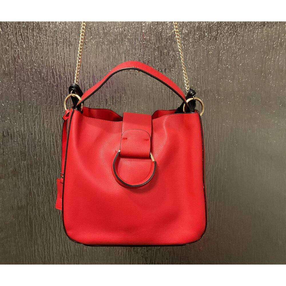 Andrea Bucket Handbag Red O Ring Crossbody Chain Shoulder Strap & Short Strap